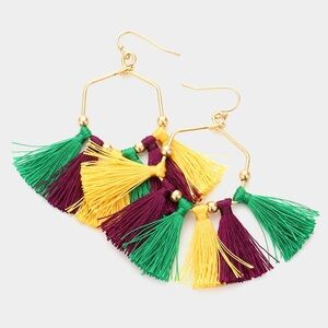 Tassel fringe dangle Mardi Gras earrings